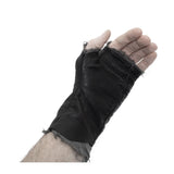 hand stitched over a 35hr period the washed kangaroo leather gloves feature deconstructed open seam panels, and an object dyed raw silk floating lining. the gloves are available to buy online from avant garde leather studio atelierskn.com