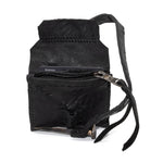 a zipper pocket cardholder crafted from a butter soft reverse horse culatta leather with a matte black object dyed finish in a single piece pattern construction. a riri zipper pocket is adorned with a hand forged solid .925sterling silver zipper pull, which compliments the hand forged solid bronze nail closure, available to buy online from artisanal leather studio atelierskn.com