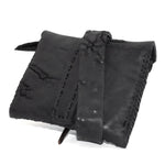 a zipper pocket cardholder crafted from a butter soft reverse horse culatta leather with a matte black object dyed finish in a single piece pattern construction. a riri zipper pocket is adorned with a hand forged solid .925sterling silver zipper pull, which compliments the hand forged solid bronze nail closure, available to buy online from artisanal leather studio atelierskn.com