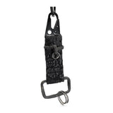 hand stitched and hand dyed reverse horse culatta leather keychain adorned with hand forged iron and .925 sterling silver hardware. a distressed military clip and overlock stitching finish off the keychain. available online from artisanal leather studio atelier skn.