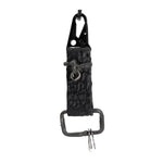 hand stitched and hand dyed reverse horse culatta leather keychain adorned with hand forged iron and .925 sterling silver hardware. a distressed military clip and overlock stitching finish off the keychain. available online from artisanal leather studio atelier skn.