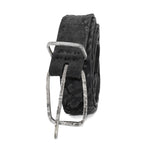 single layered object dyed matte black full grain reverse horse culatta leather belt with a hand forged oxidised .925 sterling silver buckle, expertly hand sewn by independent UK based artisanal designer atelier SKN.