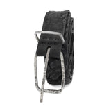 single layered object dyed matte black full grain reverse horse culatta leather belt with a hand forged oxidised .925 sterling silver buckle, expertly hand sewn by independent UK based artisanal designer atelier SKN.
