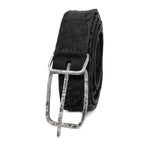 single layered object dyed matte black full grain reverse horse culatta leather belt with a hand forged oxidised .925 sterling silver buckle, expertly hand sewn by independent UK based artisanal designer atelier SKN.