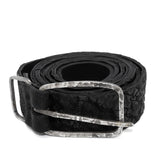 single layered object dyed matte black full grain reverse horse culatta leather belt with a hand forged oxidised .925 sterling silver buckle, expertly hand sewn by independent UK based artisanal designer atelier SKN.