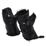 hand stitched over a 40hr period the genuine crocodile leather gloves feature deconstructed open seam panels, and a raw cut vintage french linen lining. with an object dyed finish the gloves are then wet moulded on the body over an 8 hour period for a sculptured aesthetic. the gloves are available to buy online from avant garde leather studio atelierskn.com