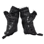 hand stitched over a 40hr period the genuine crocodile leather gloves feature deconstructed open seam panels, and a raw cut vintage french linen lining. with an object dyed finish the gloves are then wet moulded on the body over an 8 hour period for a sculptured aesthetic. the gloves are available to buy online from avant garde leather studio atelierskn.com