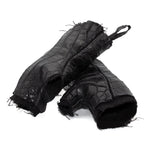 hand stitched over a 40hr period the genuine crocodile leather gloves feature deconstructed open seam panels, and a raw cut vintage french linen lining. with an object dyed finish the gloves are then wet moulded on the body over an 8 hour period for a sculptured aesthetic. the gloves are available to buy online from avant garde leather studio atelierskn.com