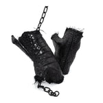 hand stitched over a 40hr period the genuine crocodile leather gloves feature deconstructed open seam panels, and a raw cut vintage french linen lining. with an object dyed finish the gloves are then wet moulded on the body over an 8 hour period for a sculptured aesthetic. the gloves are available to buy online from avant garde leather studio atelierskn.com