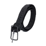 the pyroclastic belt features multiple layers of volcanic ash, sterling silver, burnt bronze layered over 28 days on top of an object dyed matte black full grain reverse horse culatta leather belt. with a hand forged oxidised .925 sterling silver buckle for men and women. expertly hand sewn by independent UK based artisanal designer atelier SKN.