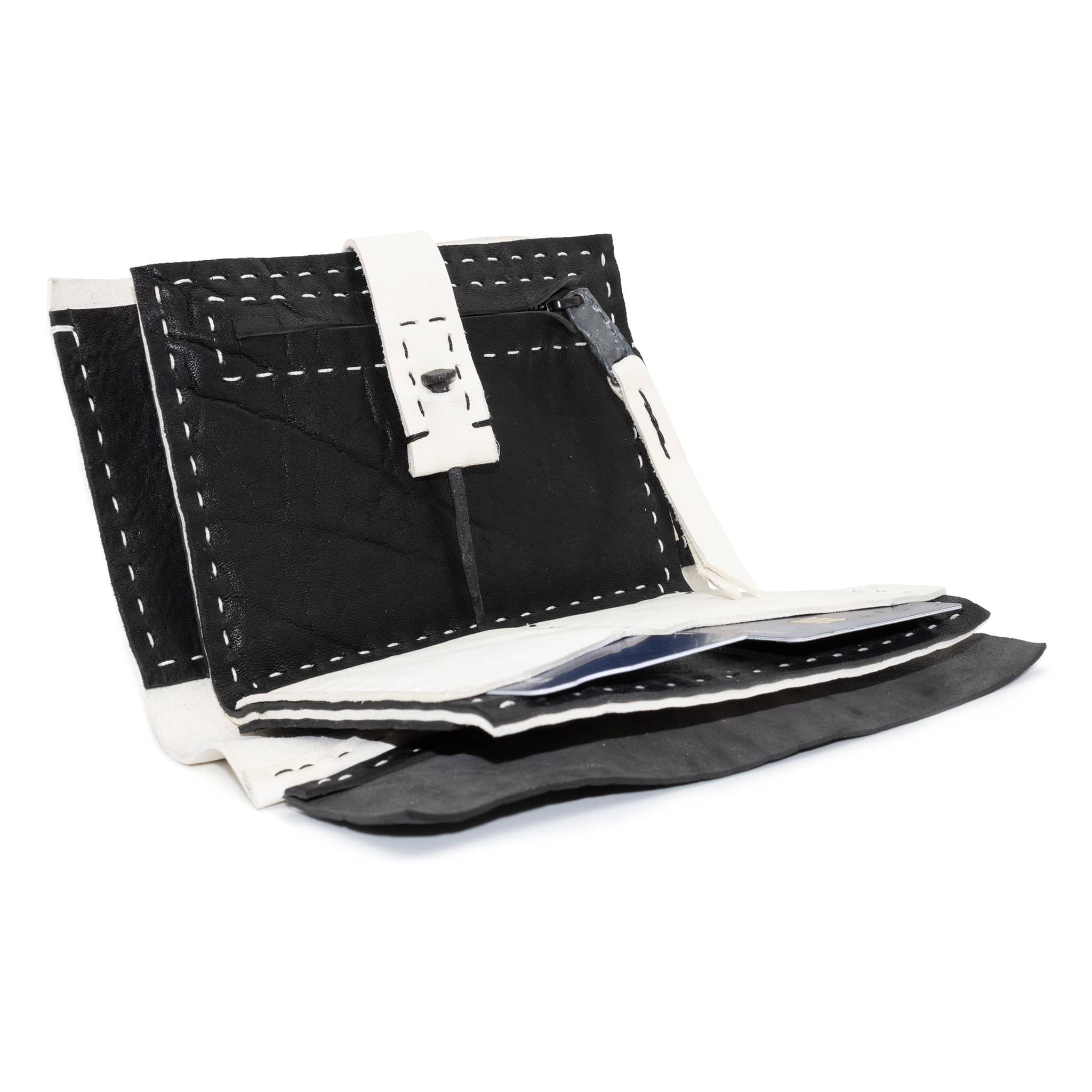 atelier skn | two tone horse culatta leather open seam long wallet with a riri zipper pocket