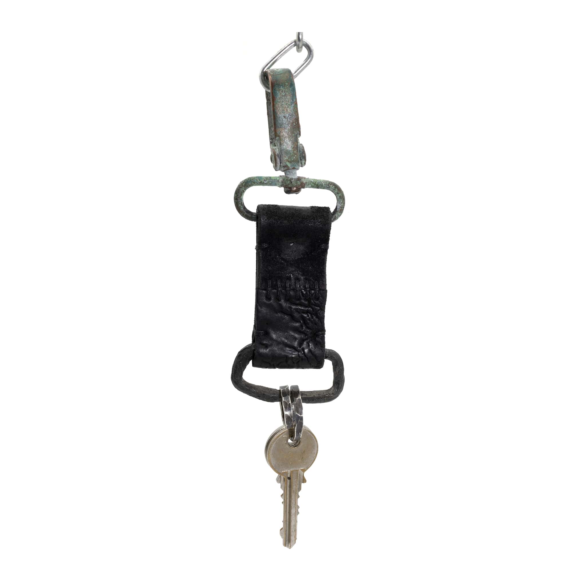 atelier skn | black culatta leather and silver utility keychain clip