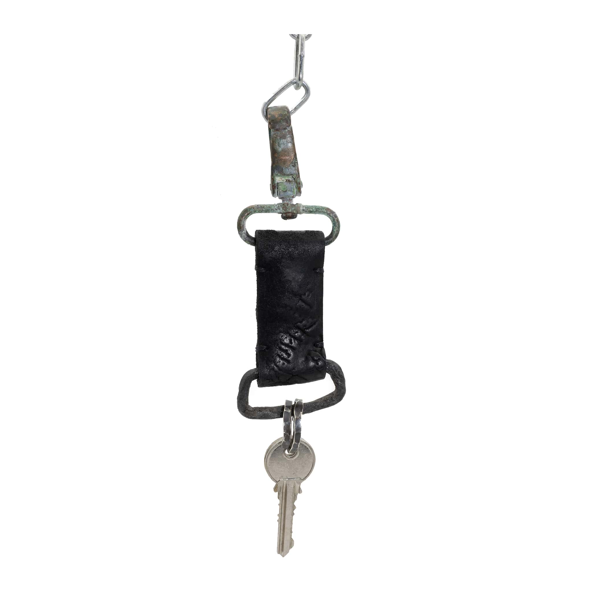 atelier skn | black culatta leather and silver utility keychain clip