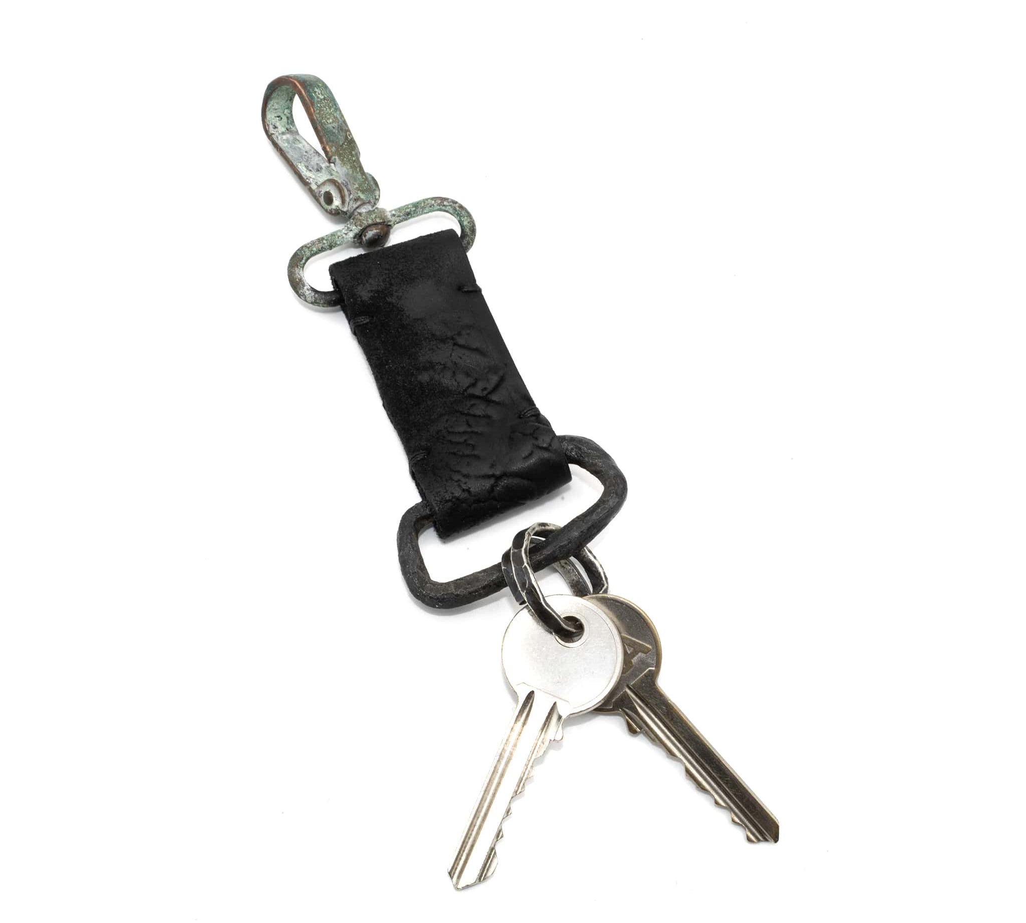 atelier skn | black culatta leather and silver utility keychain clip