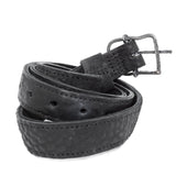 a double layered object dyed matte black full grain reverse horse culatta leather belt with a hand forged slow oxidised .925 sterling silver organic form buckle, expertly hand sewn by independent UK based artisanal designer atelier SKN.