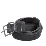 a double layered object dyed matte black full grain reverse horse culatta leather belt with a hand forged slow oxidised .925 sterling silver organic form buckle, expertly hand sewn by independent UK based artisanal designer atelier SKN.