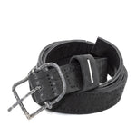 a double layered object dyed matte black full grain reverse horse culatta leather belt with a hand forged slow oxidised .925 sterling silver organic form buckle, expertly hand sewn by independent UK based artisanal designer atelier SKN.