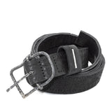 a double layered object dyed matte black full grain reverse horse culatta leather belt with a hand forged slow oxidised .925 sterling silver organic form buckle, expertly hand sewn by independent UK based artisanal designer atelier SKN.