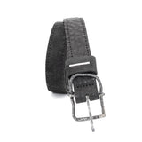 a double layered object dyed matte black full grain reverse horse culatta leather belt with a hand forged slow oxidised .925 sterling silver organic form buckle, expertly hand sewn by independent UK based artisanal designer atelier SKN.