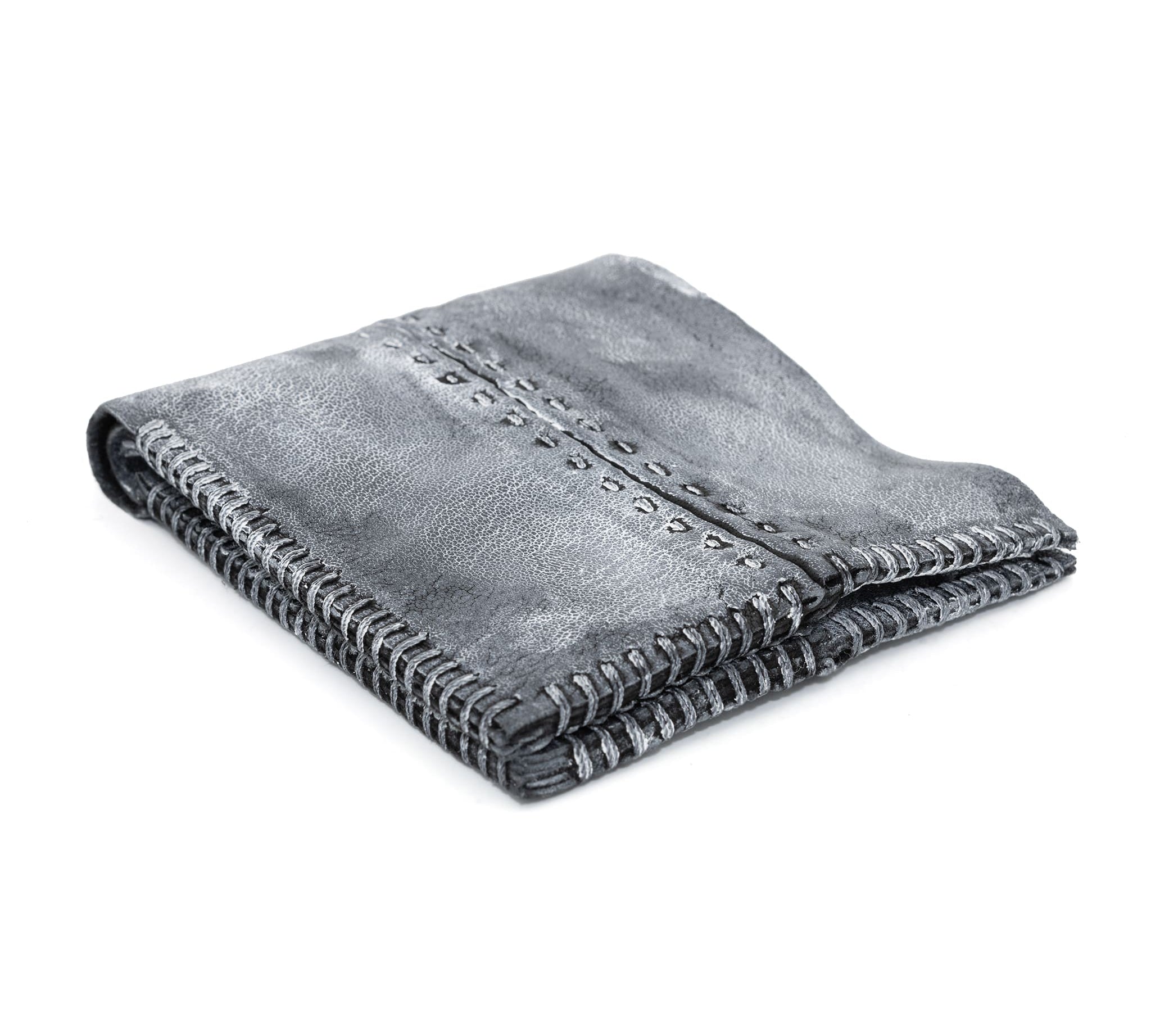a closed seam 6 pocket bifold wallet crafted from a supple matte black kangaroo leather with a contrasting pigmented wax finish available to buy online from artisanal leather studio atelierskn.com
