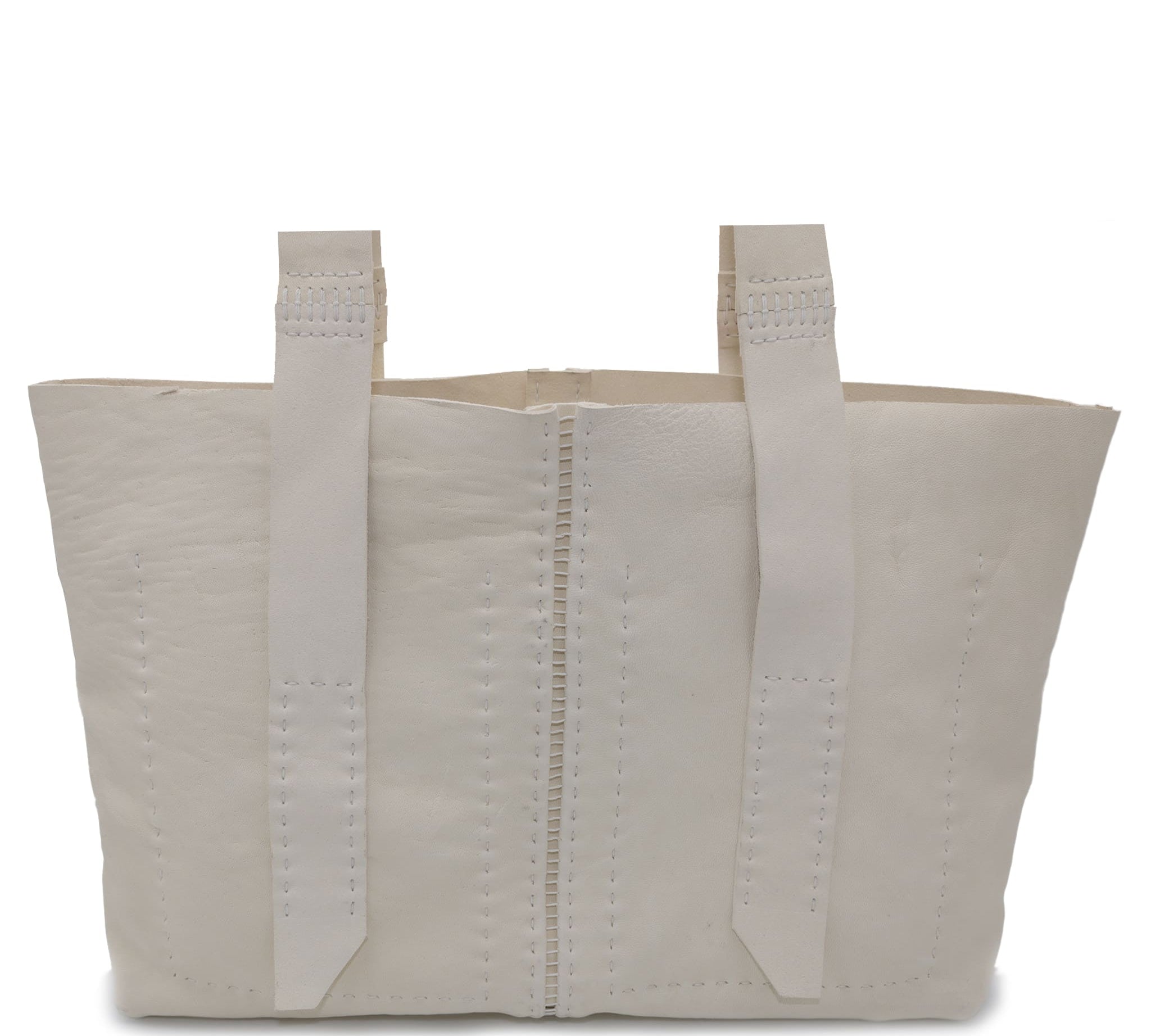 white horse culatta leather city shopper bag entirely hand stitched with an open seam construction and multiple interior pockets from uk based leather studio atelier skn.