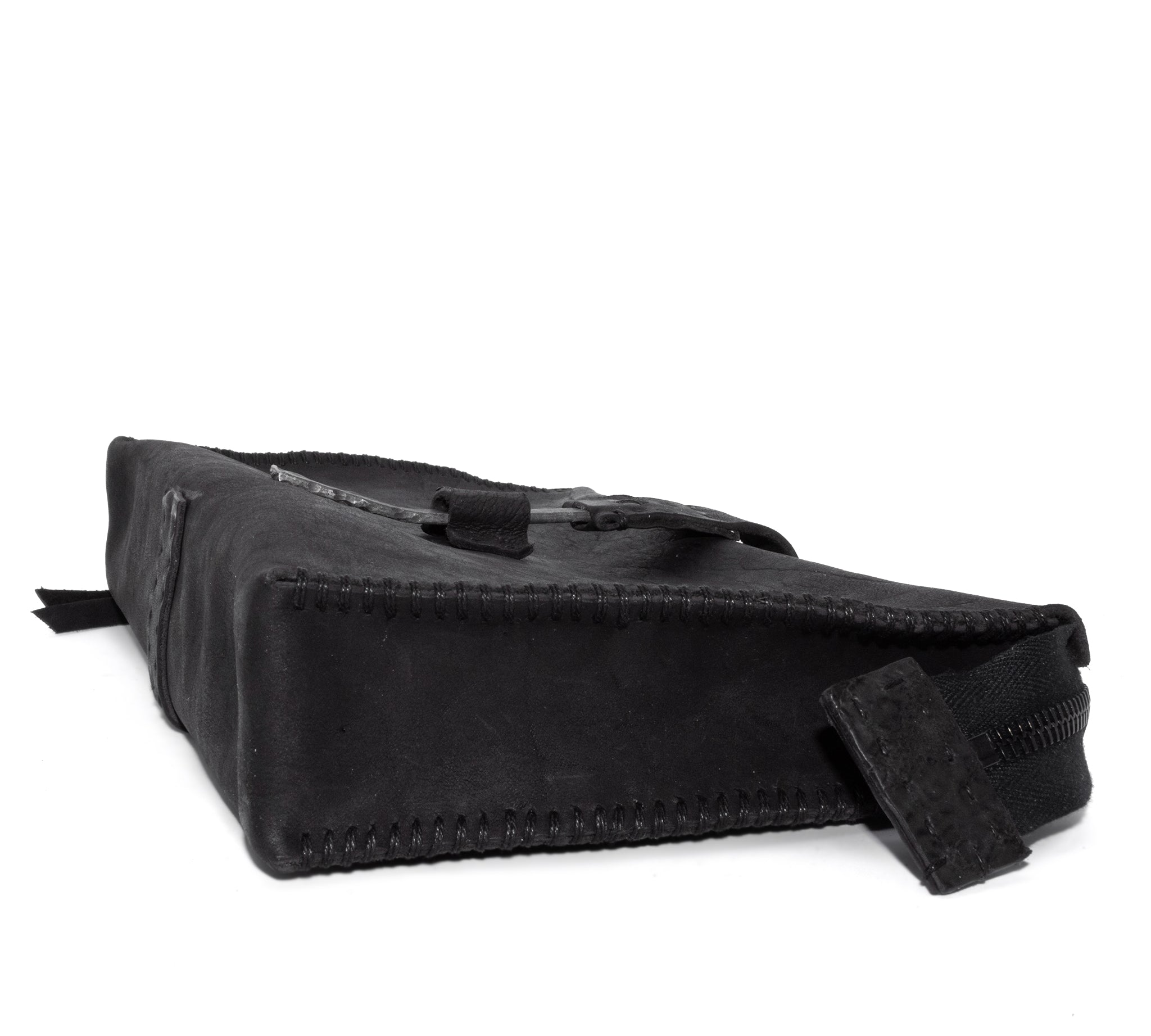 avant garde hand sewn black leather clutch bags from atelier skn