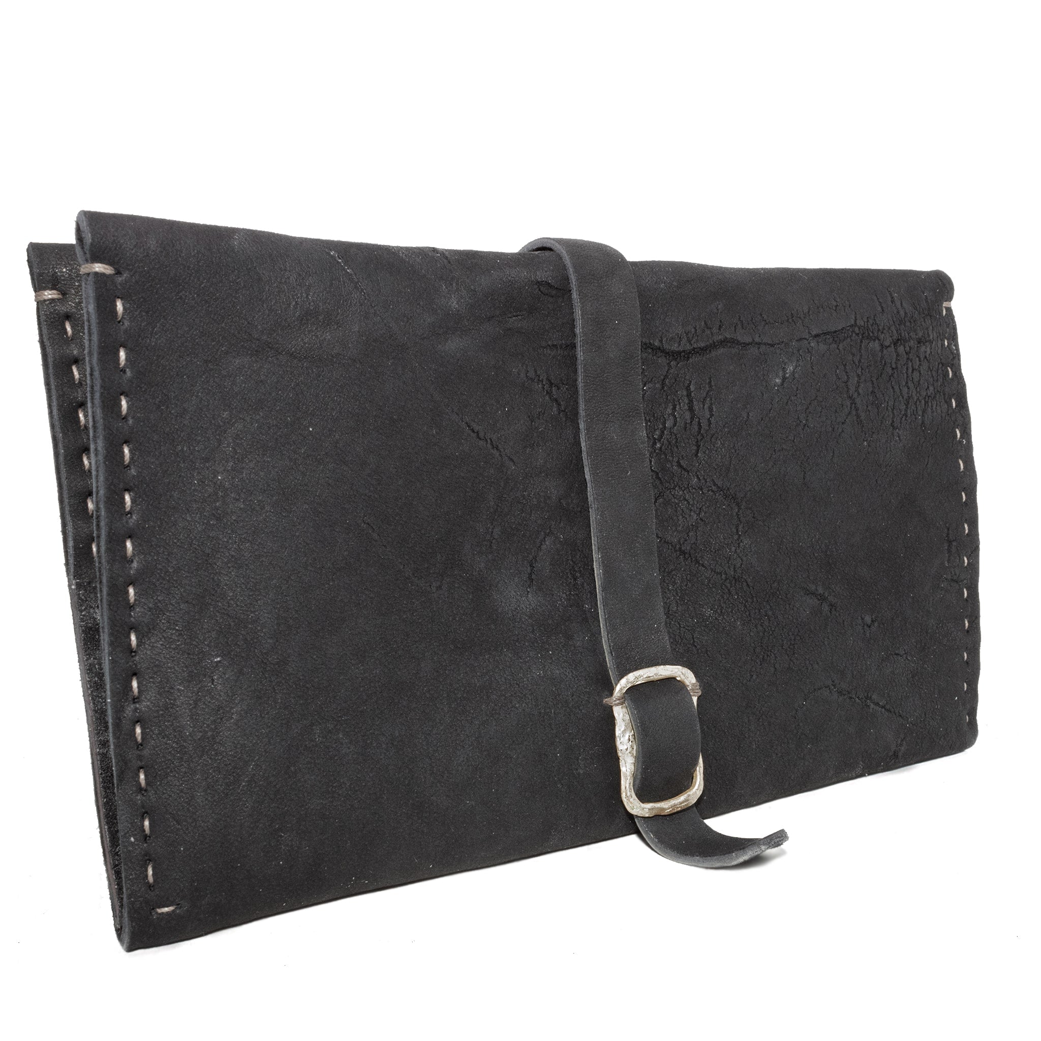atelier skn avant garde hand sewn black culatta leather long wallet