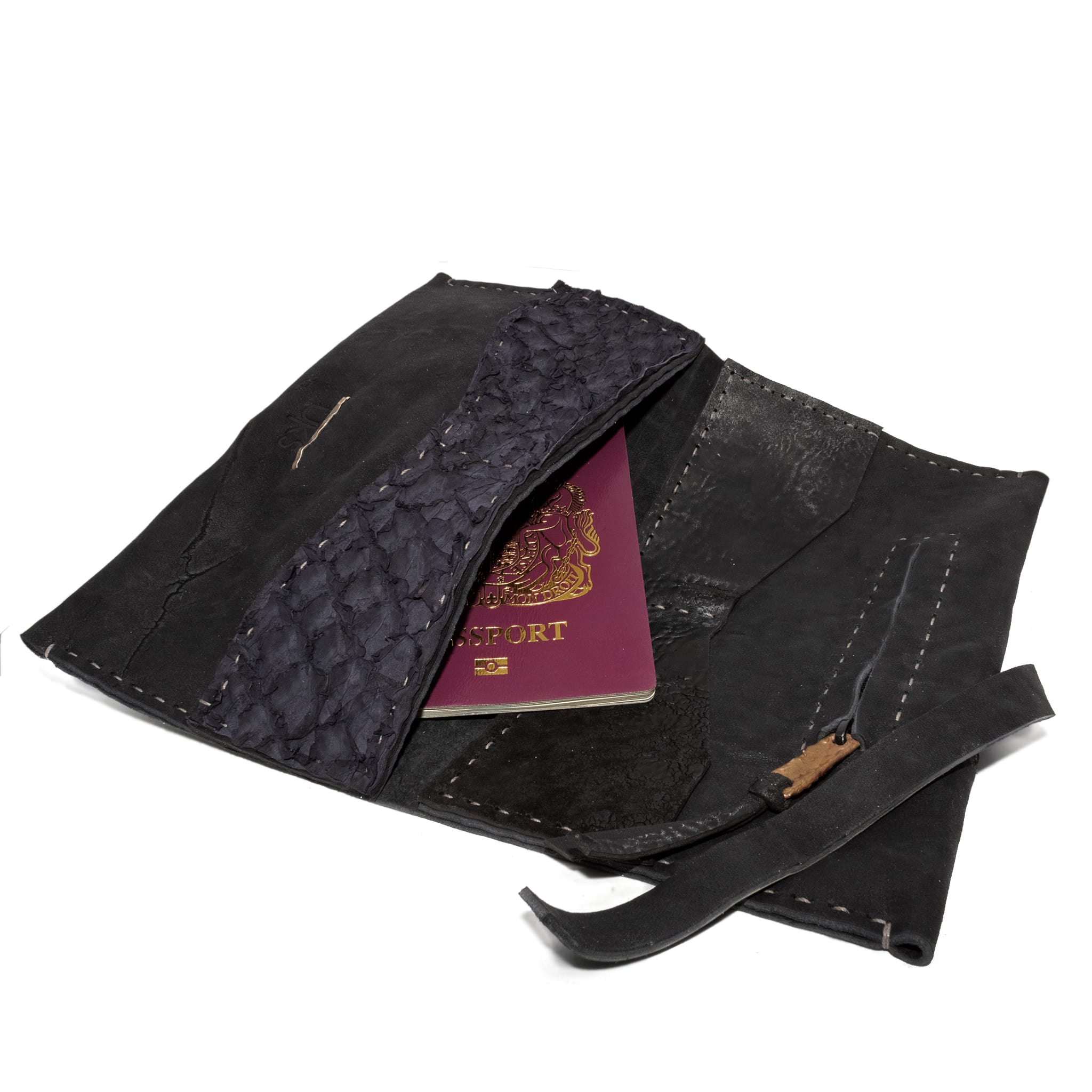 atelier skn avant garde hand sewn black culatta leather long wallet