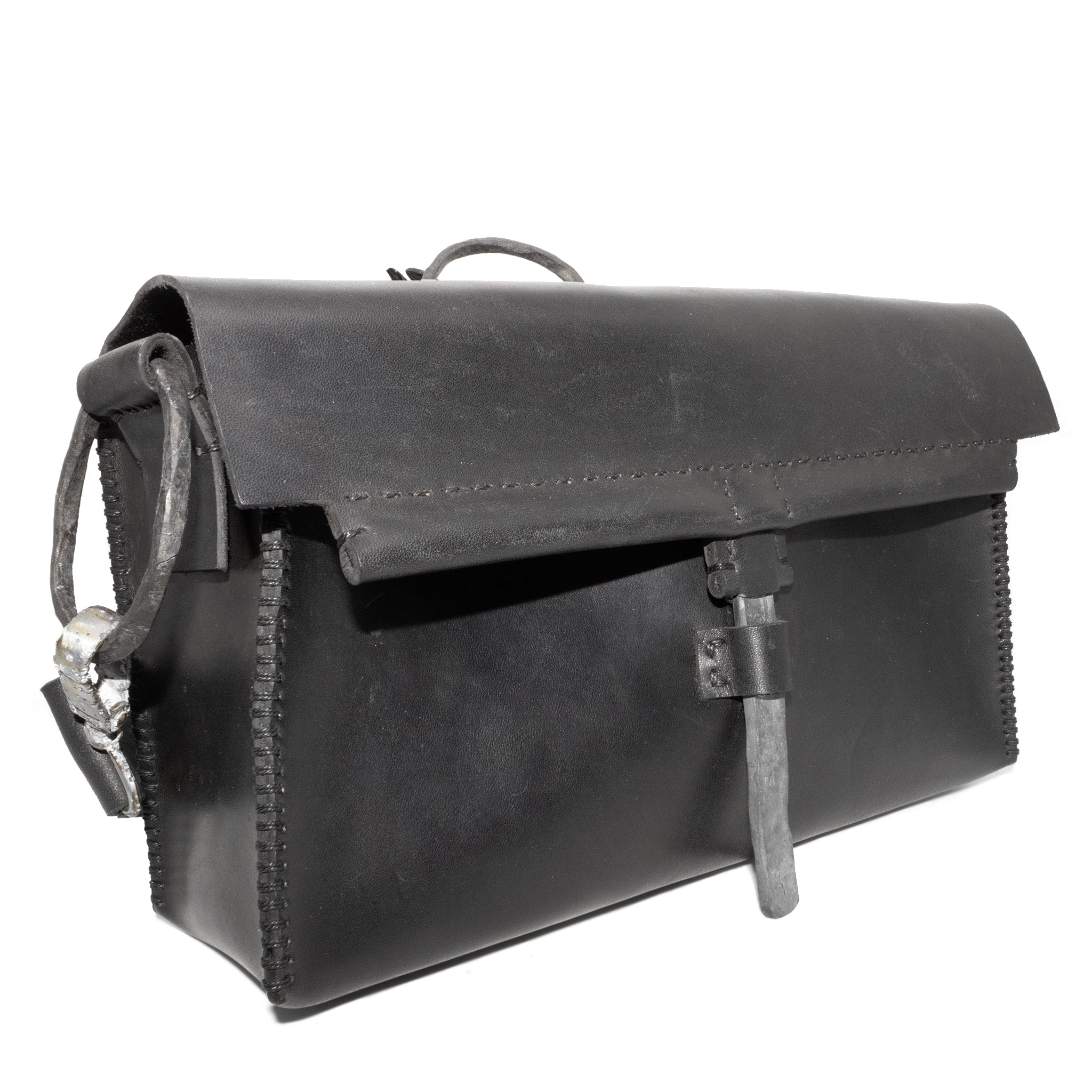avant garde hand sewn black leather bag from atelier skn